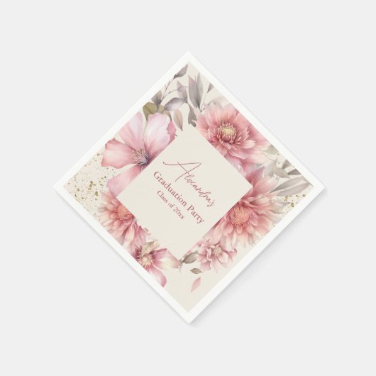 Gouden glitter roze waterverf bloemenafstuderen servet (Hoek)