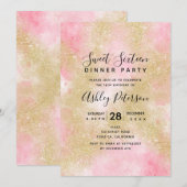 Gouden glitter roze waterverf script Sweet 16 Kaart (Voorkant / Achterkant)