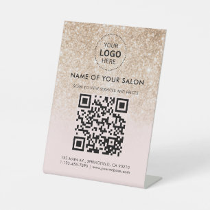Gouden Glitter Salon Zakelijke QR-code en Logo Reclamebord Met Voetstuk
