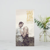 Gouden Glitter Save the Date Typografie Fotokaarte (Staand voorkant)