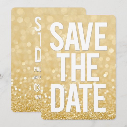 Gouden Glitter Save the Date Typografie Kaart (Voorkant / Achterkant)