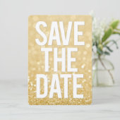 Gouden Glitter Save the Date Typografie Kaart (Staand voorkant)