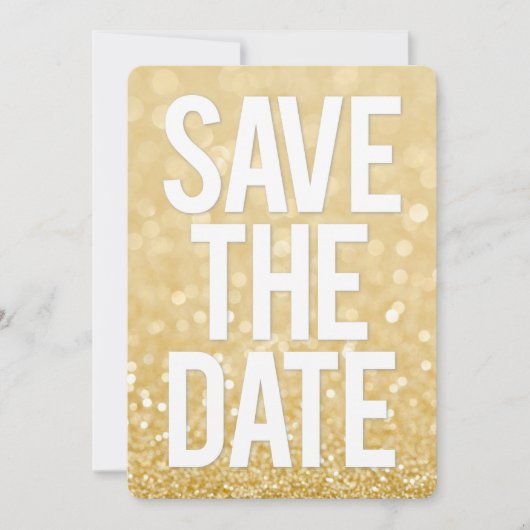 Gouden Glitter Save the Date Typografie Kaart (Voorkant)