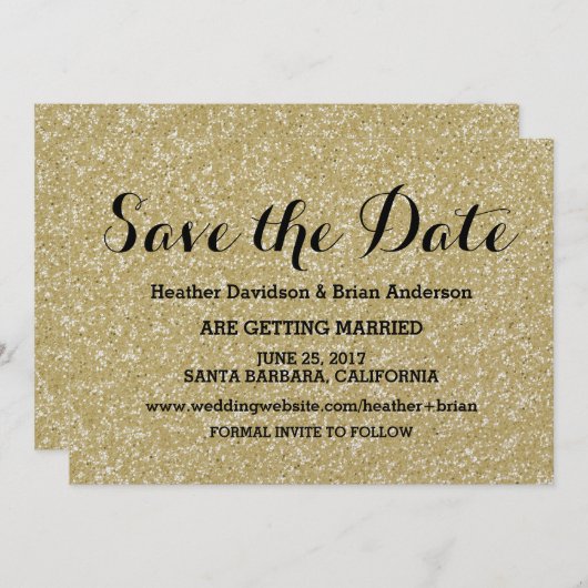 Gouden Glitter Save the Date Uitnodiging (Voorkant / Achterkant)