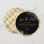 Gouden glitter Save the date zwarte uitnodiging (Voorkant / Achterkant)