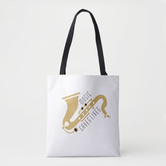 Gouden Glitter Saxophon Illustratie Aangepaste tek Tote Bag (Voorkant)