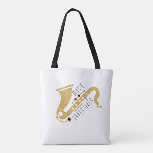Gouden Glitter Saxophon Illustratie Aangepaste tek Tote Bag (Achterkant)