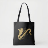 Gouden Glitter Saxophon Illustratie Aangepaste tek Tote Bag (Voorkant)