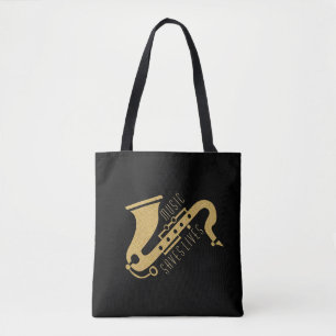 Gouden Glitter Saxophon Illustratie Aangepaste tek Tote Bag