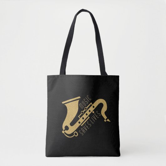 Gouden Glitter Saxophon Illustratie Aangepaste tek Tote Bag (Voorkant)