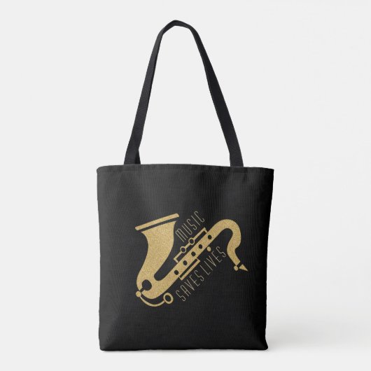 Gouden Glitter Saxophon Illustratie Aangepaste tek Tote Bag (Achterkant)