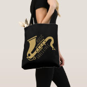Gouden Glitter Saxophon Illustratie Aangepaste tek Tote Bag (Dichtbij)