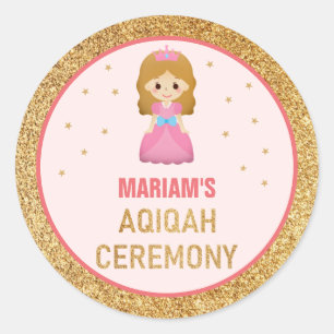 Gouden Glitter Schattig Klein Prinses Aqiqah Ronde Sticker