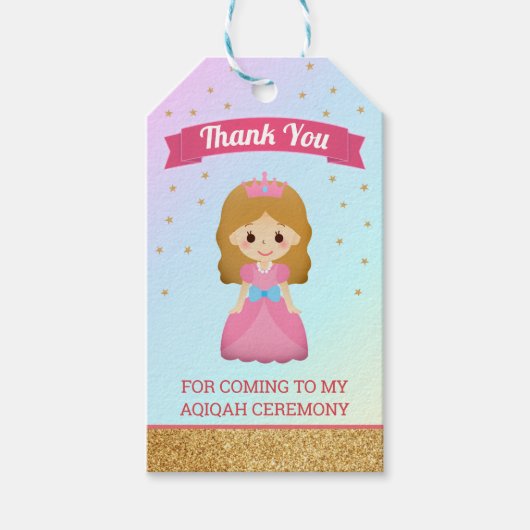 Gouden Glitter Schattige Kleine Prinses Aqiqah Cadeaulabel (Voorkant)
