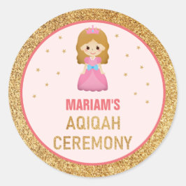 Gouden Glitter Schattige Kleine Prinses Aqiqah Ronde Sticker