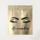 Gouden Glitter Schitter Wimpers Monogram Naam Wandkleed (Voorkant)