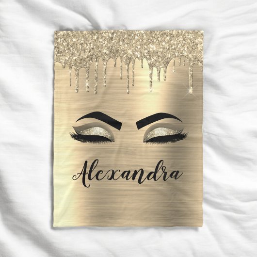 Gouden Glitter Schitterende Wimpers Monogram Naam Fleece Deken