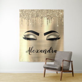 Gouden Glitter Schitterende Wimpers Monogram Naam Wandkleed