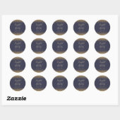 Gouden Glitter Schrift Donkerblauwe Huwelijk Ronde Sticker (Vel)