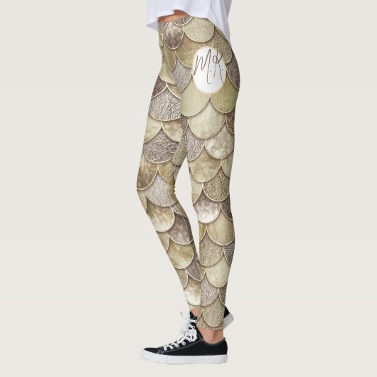 Gouden Glitter Schubben Monogram Meermin Leggings (Links)