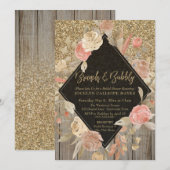Gouden Glitter Schuur Hout Bloemen Brunch & Bubbly Kaart (Voorkant / Achterkant)