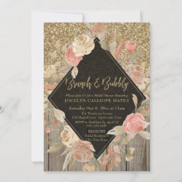 Gouden Glitter Schuur Hout Bloemen Brunch & Bubbly Kaart
