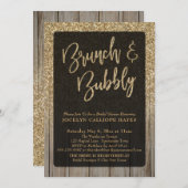 Gouden Glitter Schuur Hout Brunch & Bubbly Kaart (Voorkant / Achterkant)