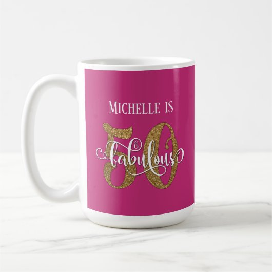Gouden Glitter Script 50 & Fabulous Over Heet Roze Koffiemok (Links)
