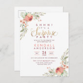 Gouden Glitter Script Bloemen Verrassing Verjaarda Uitnodiging Briefkaart (Voorkant / Achterkant)