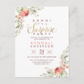 Gouden Glitter Script Bloemen Verrassing Verjaarda Uitnodiging Briefkaart (Voorkant)