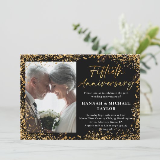 Gouden Glitter Script Foto 50ste bruiloft Jubileum Kaart (Staand voorkant)