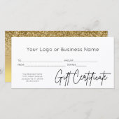 Gouden Glitter Script Logo Zakelijk Cadeaubon (Voorkant / Achterkant)