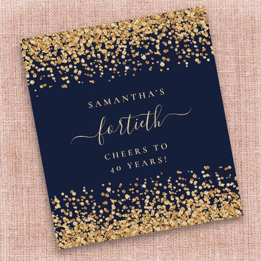 Gouden Glitter Script Marine Blauw Cheers 40e Part Wijn Etiket