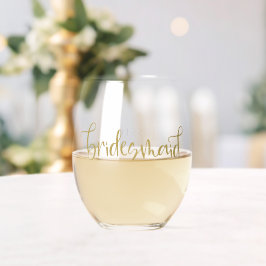 Gouden Glitter Script Naam Datum Bruidsmeisje Gift Wijnglas Zonder Voet
