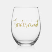 Gouden Glitter Script Naam Datum Bruidsmeisje Gift Wijnglas Zonder Voet (Voorkant)