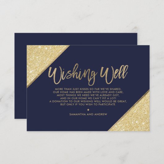 Gouden glitter script navy blauw wensend goed informatiekaartje (Voorkant / Achterkant)