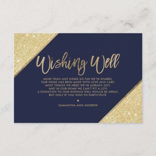 Gouden glitter script navy blauw wensend goed informatiekaartje (Voorkant)