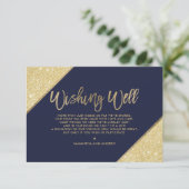 Gouden glitter script navy blauw wensend goed informatiekaartje (Staand voorkant)