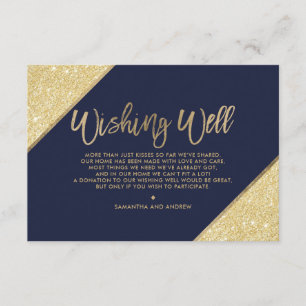 Gouden glitter script navy blauw wensend goed informatiekaartje