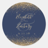 Gouden Glitter Script Navy Blue Wedding Ronde Sticker (Voorkant)