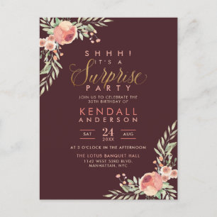 Gouden Glitter Script Rozen Verrassing Verjaardags Uitnodiging Briefkaart