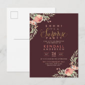 Gouden Glitter Script Rozen Verrassing Verjaardags Uitnodiging Briefkaart (Voorkant / Achterkant)