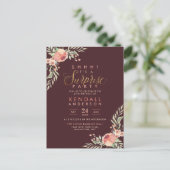 Gouden Glitter Script Rozen Verrassing Verjaardags Uitnodiging Briefkaart (Staand voorkant)