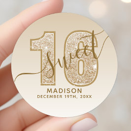 Gouden Glitter Script Sweet 16 Verjaardag Ronde Sticker