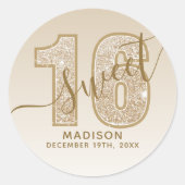 Gouden Glitter Script Sweet 16 Verjaardag Ronde Sticker (Voorkant)