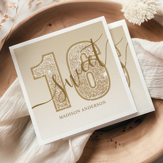 Gouden Glitter Script Sweet 16 Verjaardag Servet
