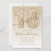 Gouden Glitter Script Sweet 16 Verjaardagsfeest Kaart (Voorkant)