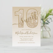 Gouden Glitter Script Sweet 16 Verjaardagsfeestje Kaart (Staand voorkant)