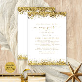 Gouden Glitter Script Wit New Years Eve Party Kaart