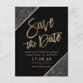 Gouden glitter script zwart opslaan van de datum aankondigingskaart (Voorkant)